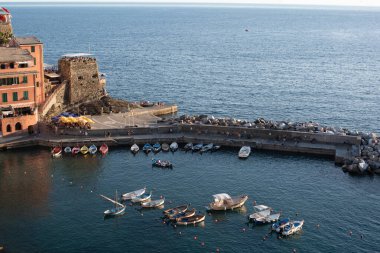 harbor of Cinque Terra on the sunset, Ligurian sea