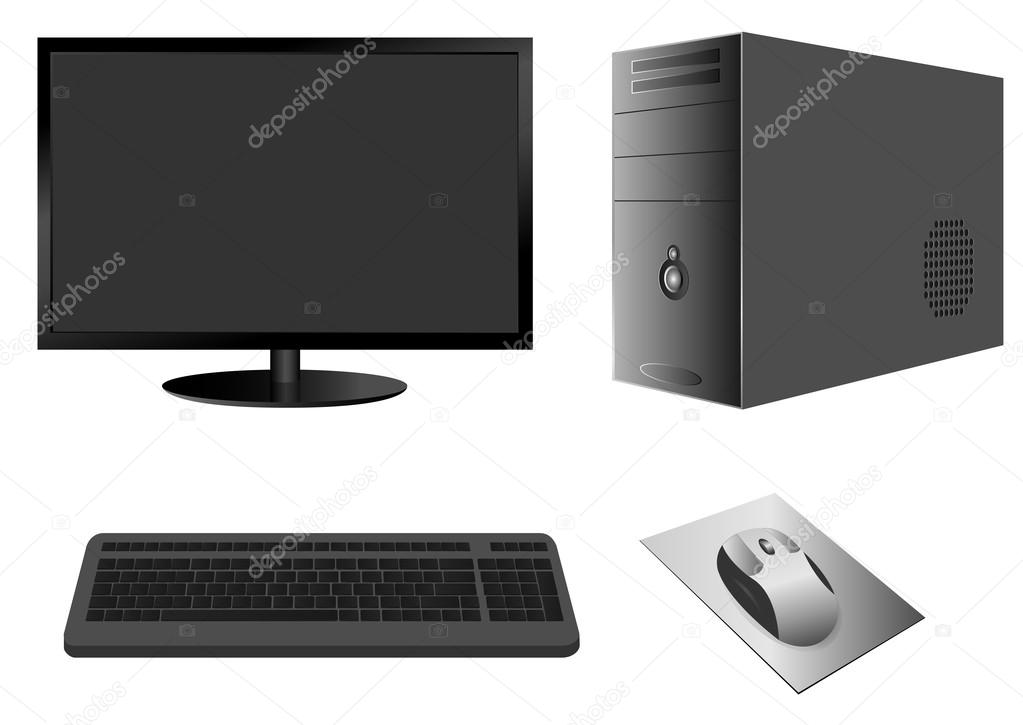 Computer Case with Monitor, Keyboard and Mouse