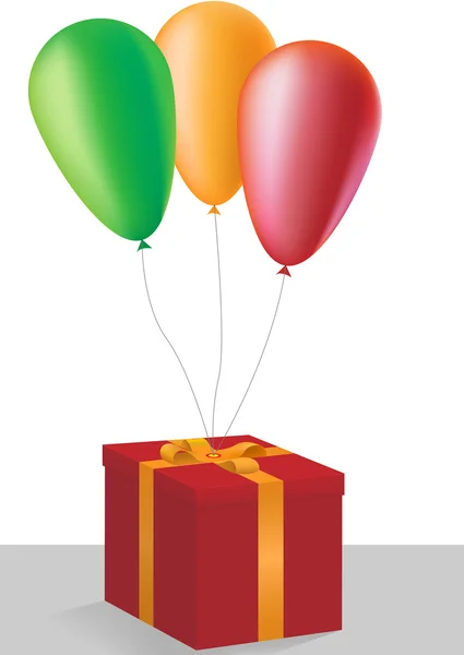 Coffret cadeau vectoriel avec ballons colorés — Image vectorielle