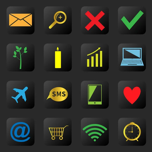 Iconos web en el fondo negro — Vector de stock