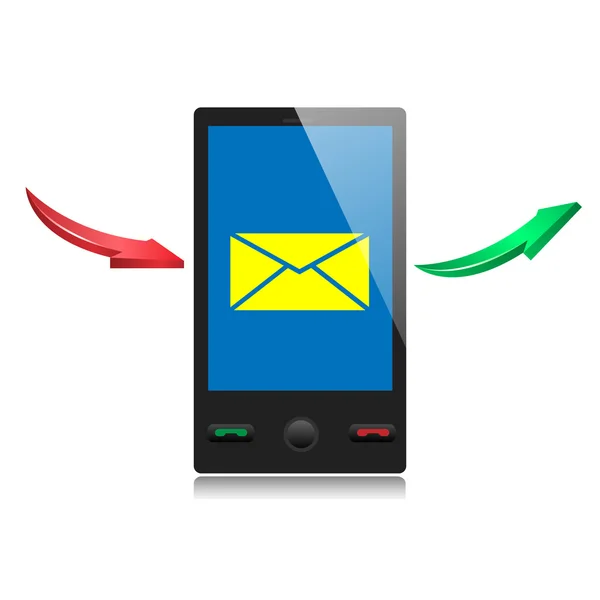 Smartphone cellulare con icona del messaggio su uno schermo — Vettoriale Stock