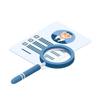 İzometrik vektör çizimi. Kişisel veriler, iş başvurusu, mesleki özgeçmiş.  