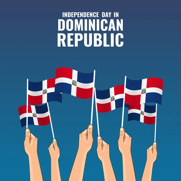 Día Independencia República Dominicana Las Manos Sostienen Las Banderas Del — Archivo Imágenes Vectoriales