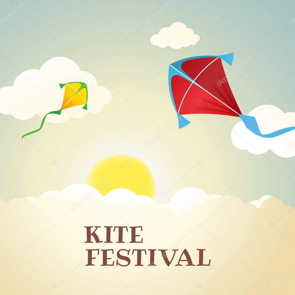 Vector illustration of Makar Sankranti. Kite string festival of India