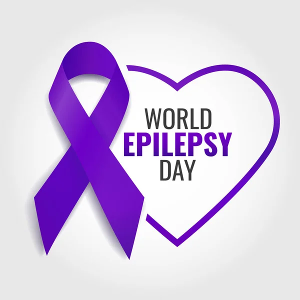 Világ Epilepszia Napjának Vektorillusztrációja Lila Nap Zászlós Ibolyaszín Szalaggal Szívvel — Stock Vector