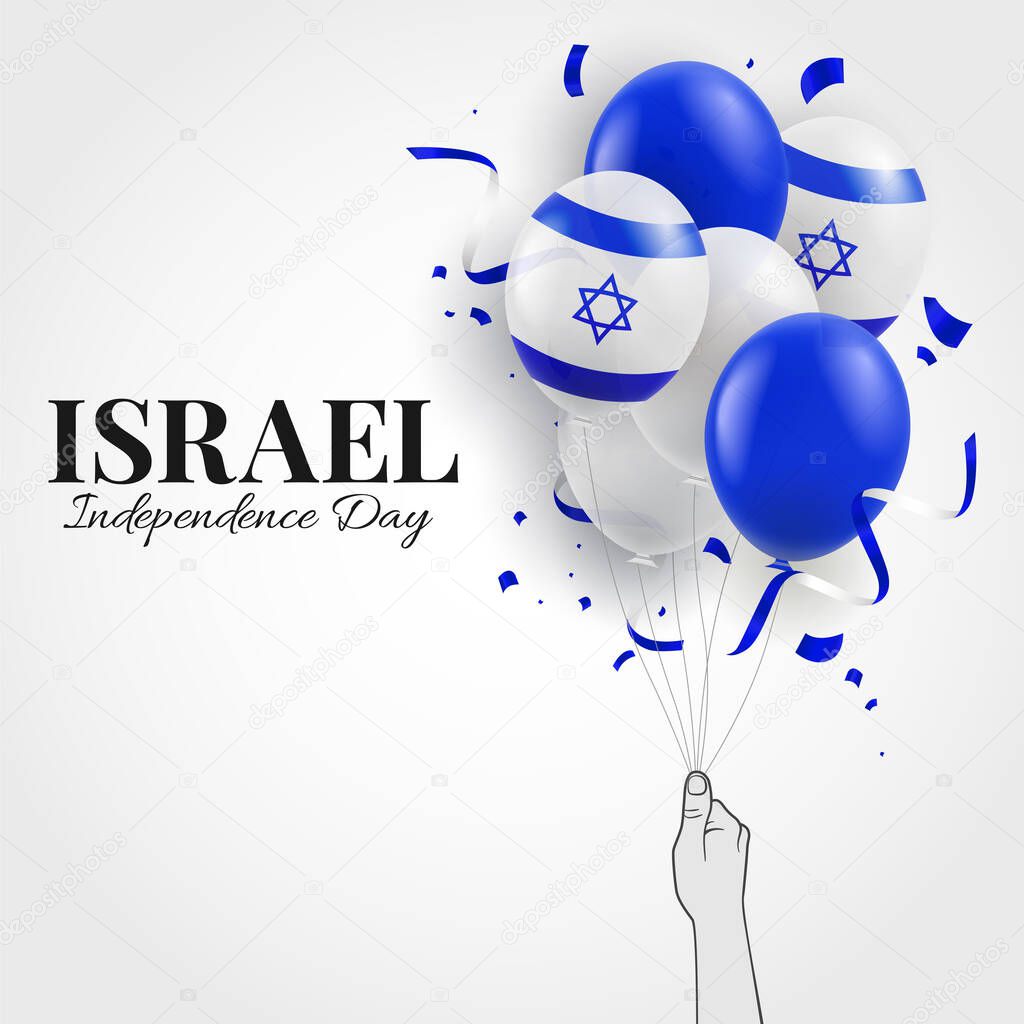 Vector Illustration of Independence Day of Israel. Hand with balloons