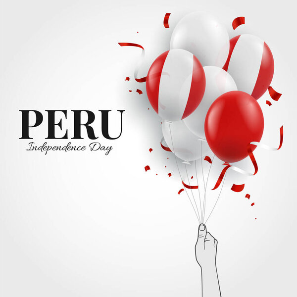 Vector Illustration of Peru Independence Day. Hand with balloons