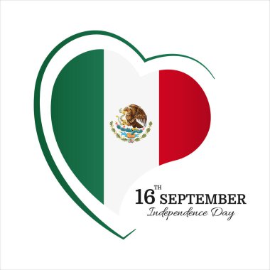 Vector Illustration of  Mexico Independence Day. Mexican flag in heart shap