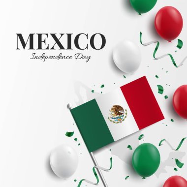 Vector Illustration of  Mexico Independence Day. Background with balloons, flag