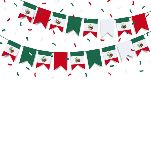 Vector Illustration Mexico Independence Day Garland Flag Mexico White Background — Vector de stock