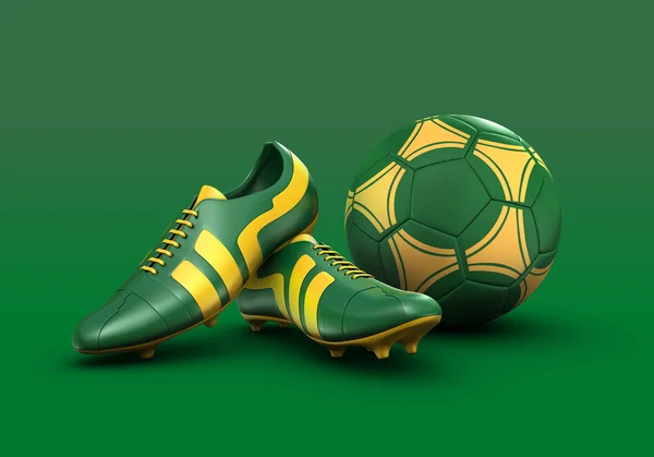 3 d のサッカー ボールとフットボールのブーツ — 图库照片