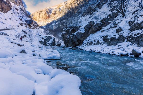 Mountain River Flowing Gorge Winter — Stock Photo, Image