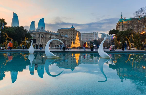 New Year Trees Set City Center Baku — стокове фото