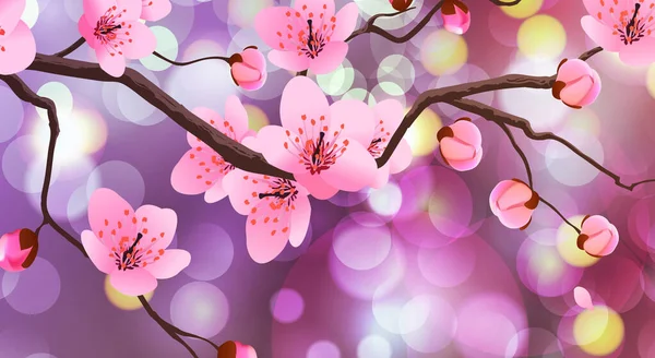 Våren Bakgrund Med Körsbär Blommar — Stock vektor