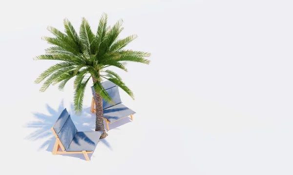Palm Tree Two Beach Chairs White Background Rendering —  Fotos de Stock