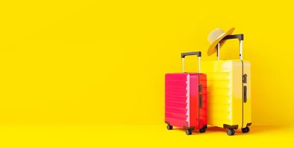 Yellow Red Suitcases Yellow Background Render —  Fotos de Stock