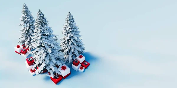 Christmas Tree Snow Gifts Rendering — Stockfoto