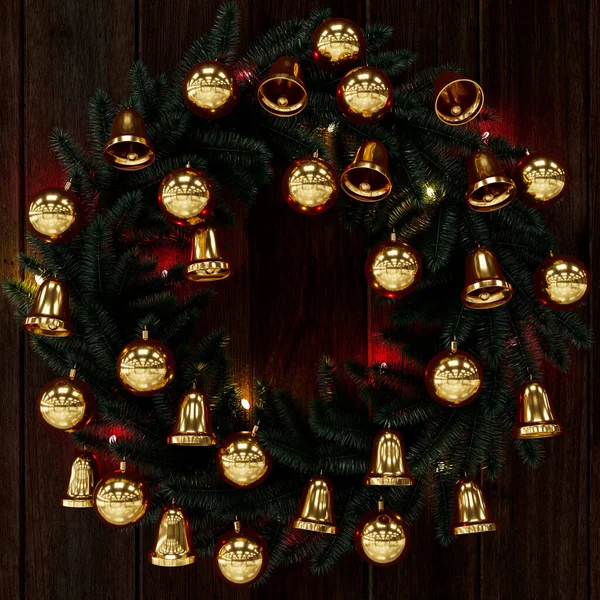 Christmas Wreath Hanging Wooden Door Rendering — Stockfoto