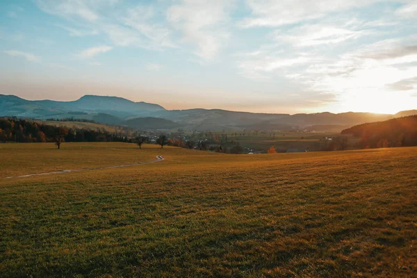Landschaft Österreich Schöner Sonnenuntergang Den Bergen — Stockfoto