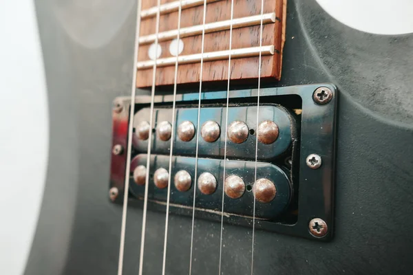 Black Electric Guitar Strings Close — Stock Photo, Image