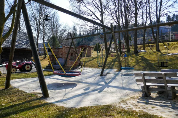 Cool Playground Swings Kids Summer Vacation Park Austria — Stock Photo, Image