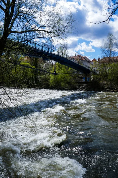 Река Мур Граце Австрия Мост Через Реку Городе Городской Пейзаж — стоковое фото