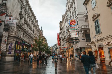 Vienna, old city center. Evening Vienna during the rain, the central streets of the city and sights. Rain in Vienna.