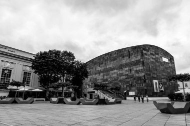 Vienna, old city center. Museum Quarter in Vienna, attractions. Mumok Museum of Contemporary Art.