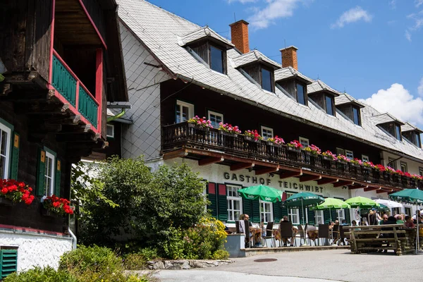 Austria, Teichalm. Traditional Austrian restaurant in the mountains, old European architecture.