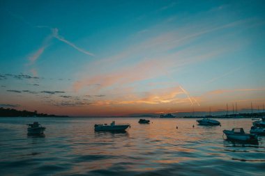 Pag, Croatia beautiful landscape. Mountains and sea, vacation in the south of Europe. Beautiful sunset on the sea.