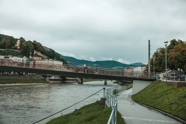 Bela Cidade Turística Áustria Salzburgo Vista Cidade Uma Altura Belas — Fotografia de Stock