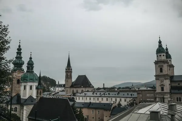 Чудове Туристичне Місто Австрії Місто Зальцбург Вигляд Висоти Красивих Вулиць — стокове фото