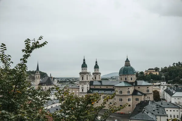 Чудове Туристичне Місто Австрії Місто Зальцбург Вигляд Висоти Красивих Вулиць — стокове фото