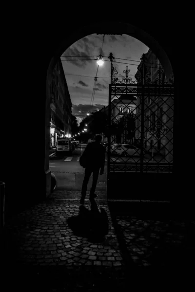 Avusturya Graz Şehrinde Akşam Gün Batımı Gece Şehri Şehir Sokakları — Stok fotoğraf
