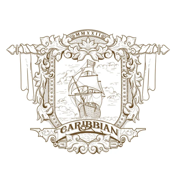 エンブレム船バッジ古典的なヴィンテージ装飾 — ストックベクタ