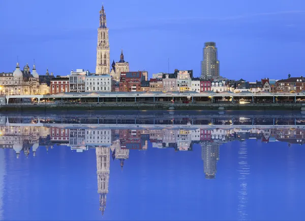 Antwerpen skyline reflecting in river Stock Picture