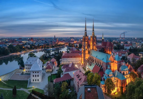 Luftaufnahme Der Kathedrale Johannes Der Täufer Der Abenddämmerung Breslau Polen — Stockfoto