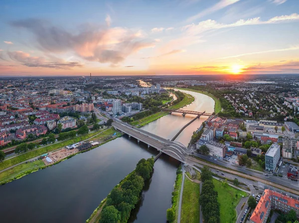 Wroclaw Polen Luftaufnahme Der Warschauer Brücken Mosty Warszawskie Über Der — Stockfoto