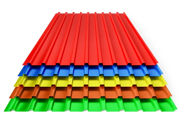 Stack Pre Painted Corrugated Iron Profile Sheets Roof Different Color —  Fotos de Stock