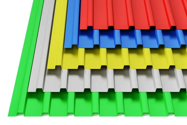 Stack Pre Painted Corrugated Iron Profile Sheets Different Color Illustration — Stockfoto