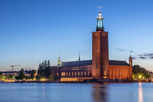 Stockholm Sweden Illuminated Building City Hall Dusk —  Fotos de Stock