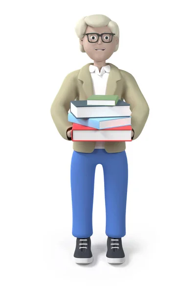 Librarian Wearing Glasses Holding Stack Books Isolated Illustration — Stock Photo, Image