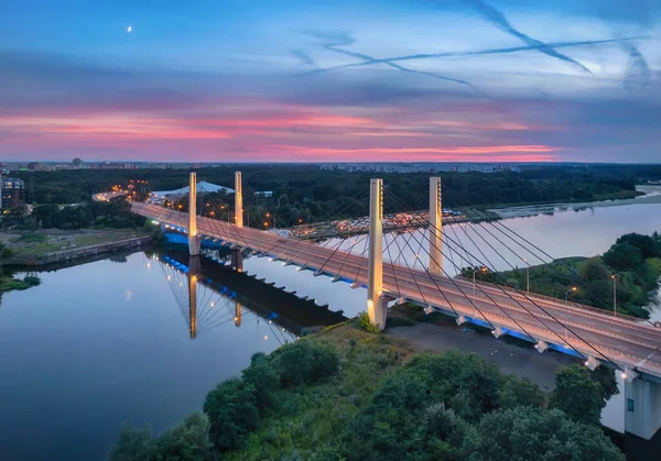 Aerial View Millennium Bridge Most Milenijny Dusk Wroclaw Poland —  Fotos de Stock