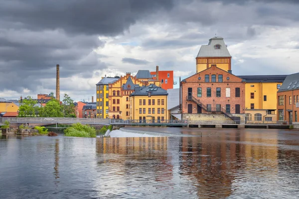 Widok Historycznego Obszaru Przemysłowego Rzeki Motala Norrkoping Szwecja — Zdjęcie stockowe