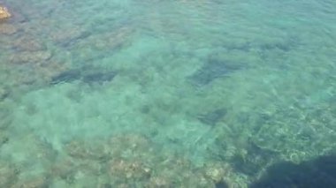 Deniz suyu, güneşin ışığında parlar. Saf, şeffaf su..