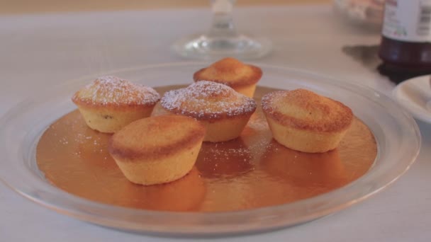 An artificial sweetener. Powdered sugar sprinkles on homemade baked goods. — Αρχείο Βίντεο