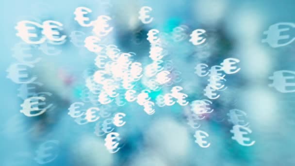 De euromunttekens trekken de aandacht. Symbool verplaatsen op een blauwe achtergrond — Stockvideo