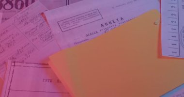 Documents scattered table inscription questionnaire seal secret camera 