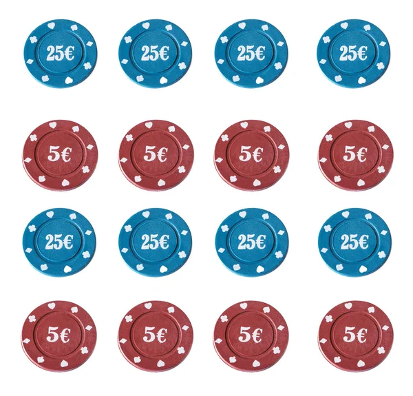 poker fişleri üzerinde beyaz izole