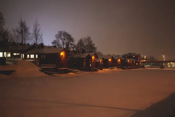 Invierno Navidad Vista Nocturna Porvoo Borga Finlandia Uusimaa Con Nevadas — Foto de Stock